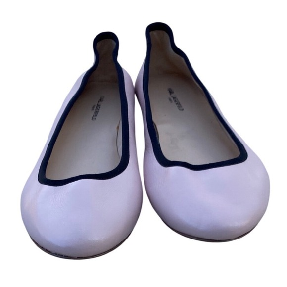 Karl Lagerfeld Leroux Paris Womens Ballet Flats Pink Leather Black Trim Size 10 - Picture 2 of 8